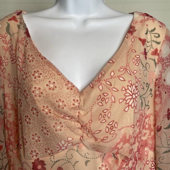 Vintage Jonathan Martin Women's Peach Floral Chiffon Midi Dress Size 14 Flowy - Picture 8 of 11